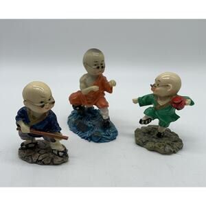 3 Vintage Resin Kung Fu Shaolin Monk Boy Martial Arts 3” Figurine As Is